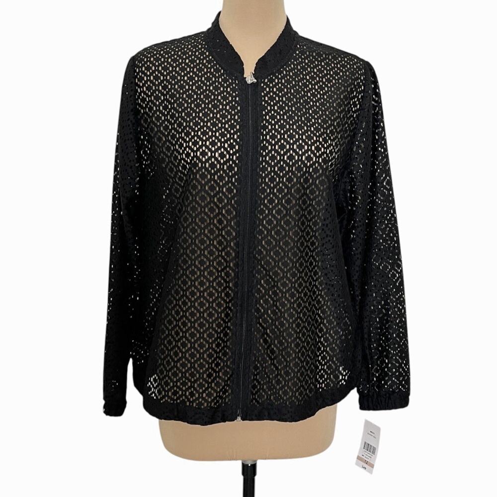Allison Daley Jacket Womens Size 12 Black Openwork Mesh Full Zip Lightweight
